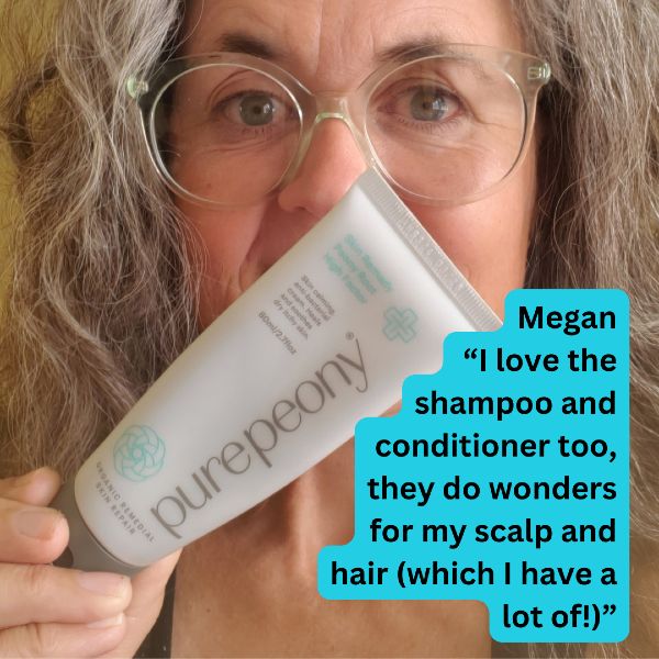 customer photo holding high factor eczema cream nz in front of her face