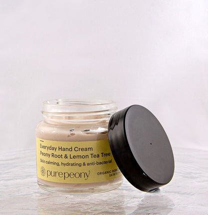 Anti-Bacterial & Natural Hand Cream Pure Peony  - 50mls perfect for  when hands next extra care, natural and in ecofriendly glass pot